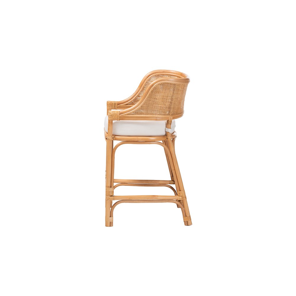 Ottis Rattan Counter Stool with Cushion and Integrated Footrest