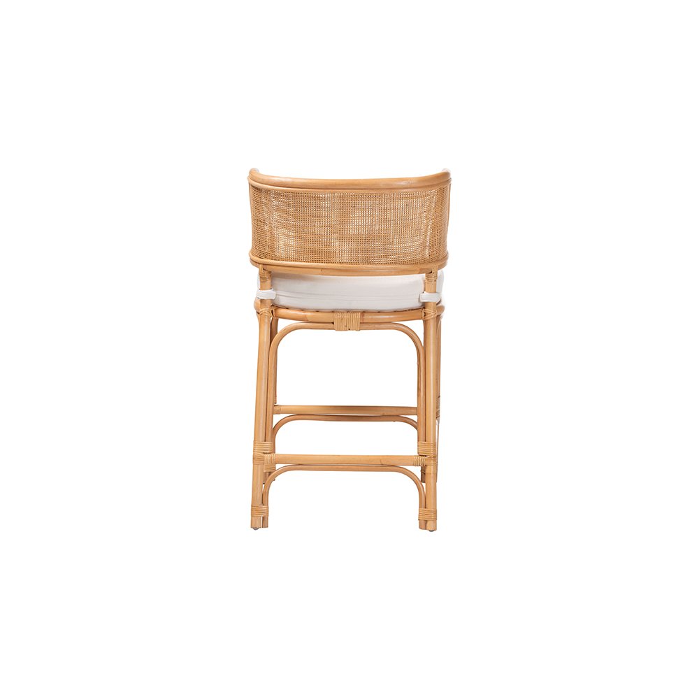 Ottis Rattan Counter Stool with Cushion and Integrated Footrest