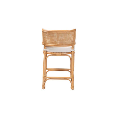 Ottis Rattan Counter Stool with Cushion and Integrated Footrest