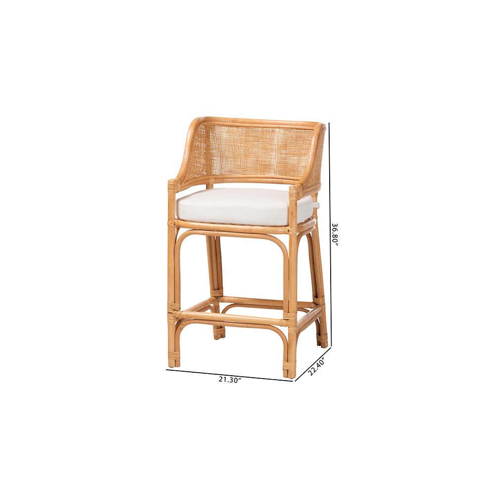 Ottis Rattan Counter Stool with Cushion and Integrated Footrest