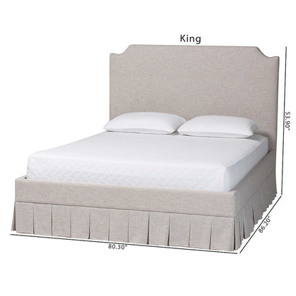 Platform Bed with Pleated Skirt, Upholstered Bed Frame, Panel Headboard, Queen