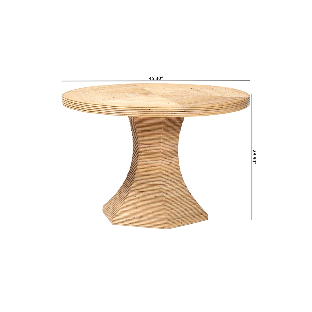 Benito Rattan Dining Table with Hourglass Pedestal Base, Handcrafted