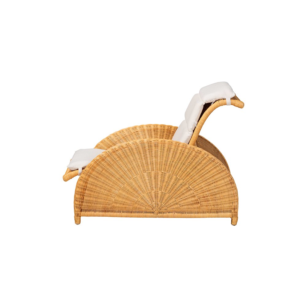 Aries Rattan Chaise Lounge Chair with Rolled Backrest and Cushion