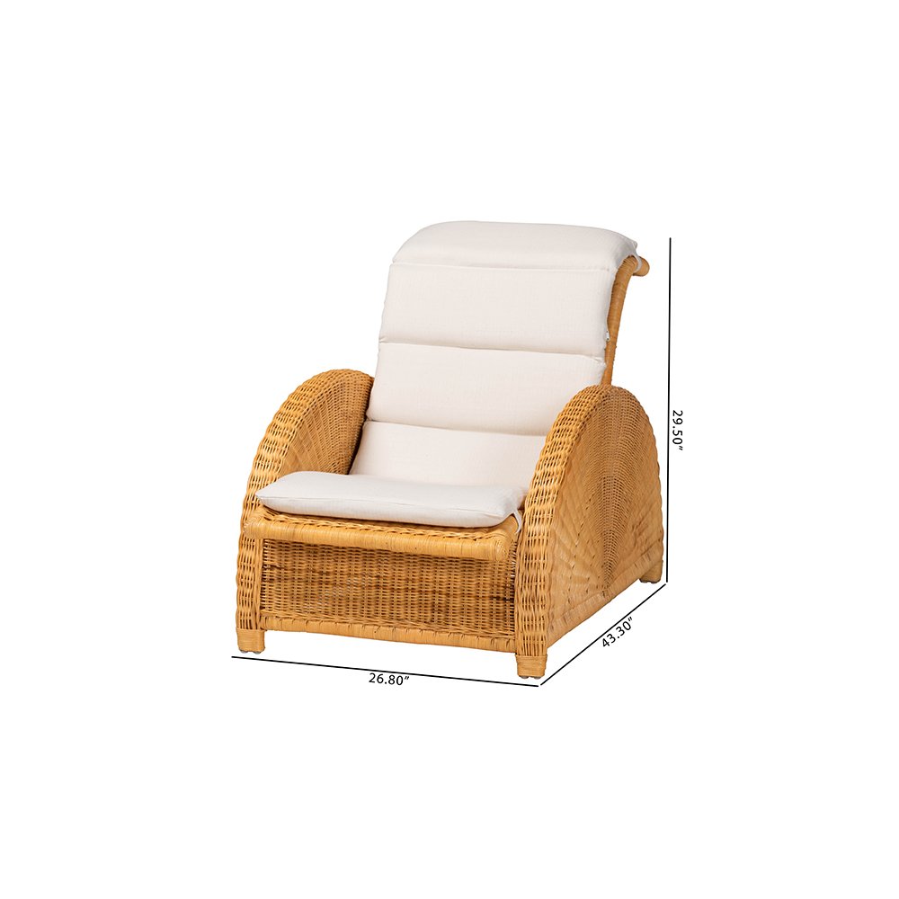 Aries Rattan Chaise Lounge Chair with Rolled Backrest and Cushion