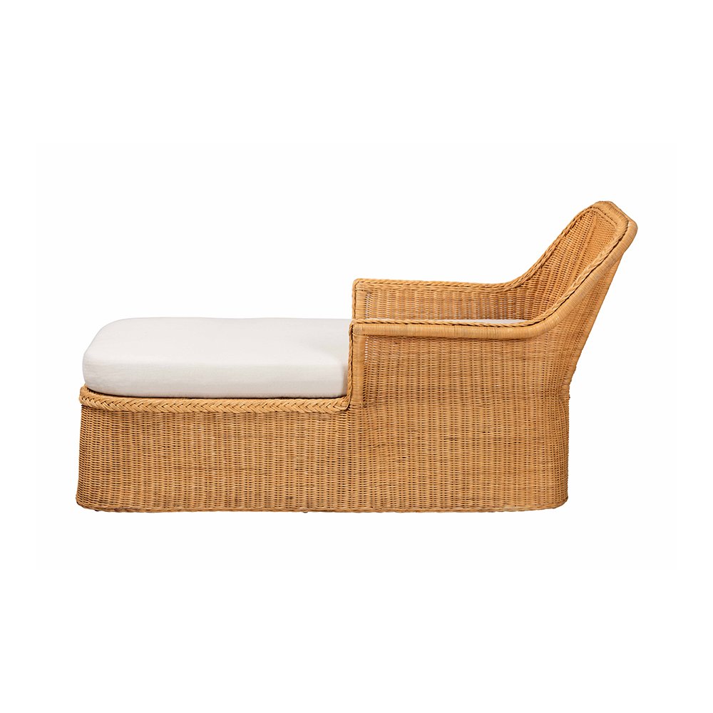 Cesar Rattan Chaise Lounge Chair with Rounded Backrest and Cushion