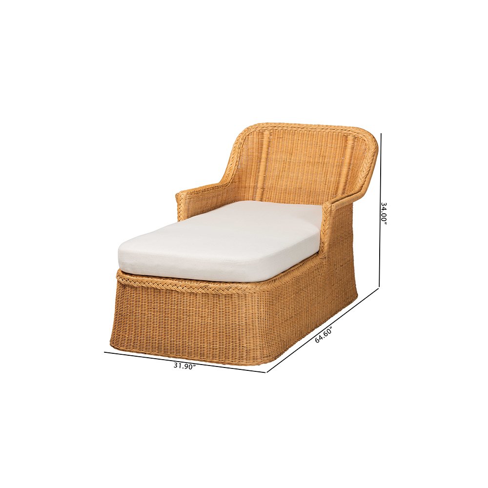 Cesar Rattan Chaise Lounge Chair with Rounded Backrest and Cushion