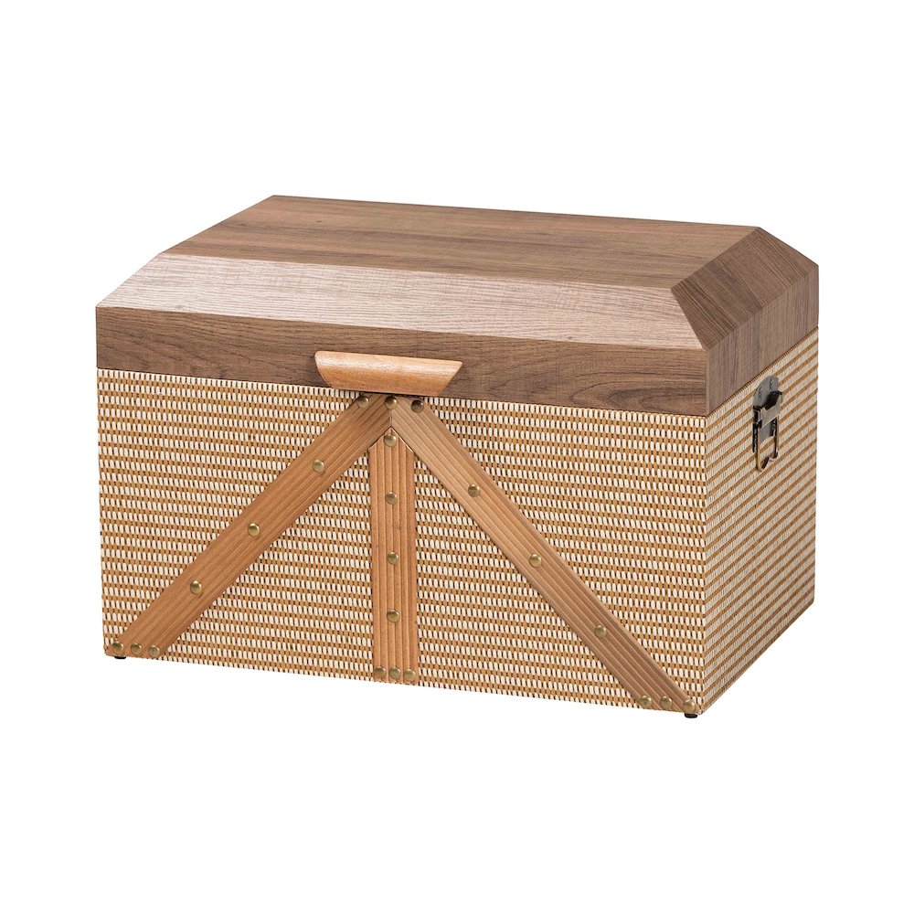 Decorative Storage Chest with Hinged Top and Woven Exterior