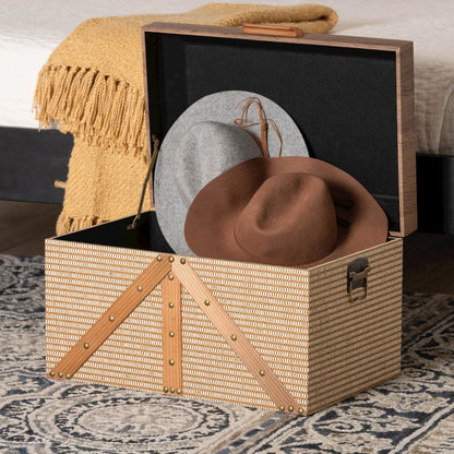 Decorative Storage Chest with Hinged Top and Woven Exterior