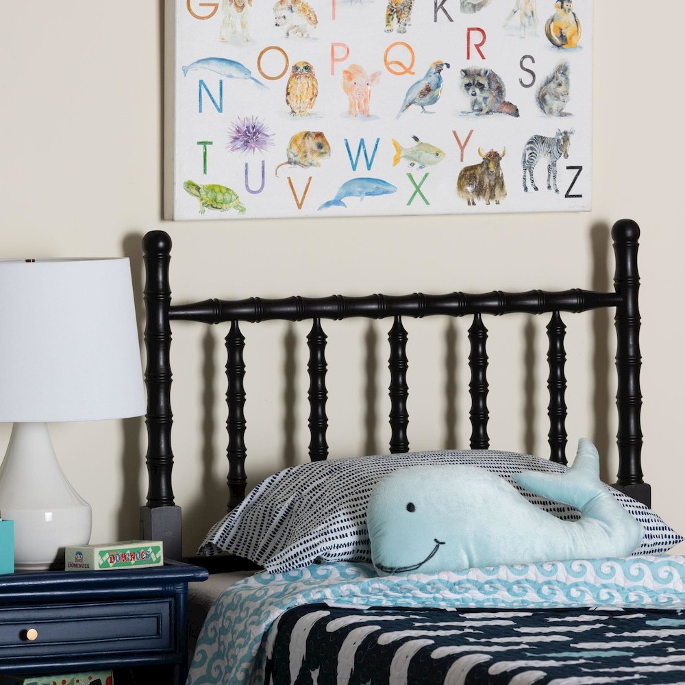 Edaline Bamboo Motif Headboard - Turned Spindle Design, Boho, Twin, Black