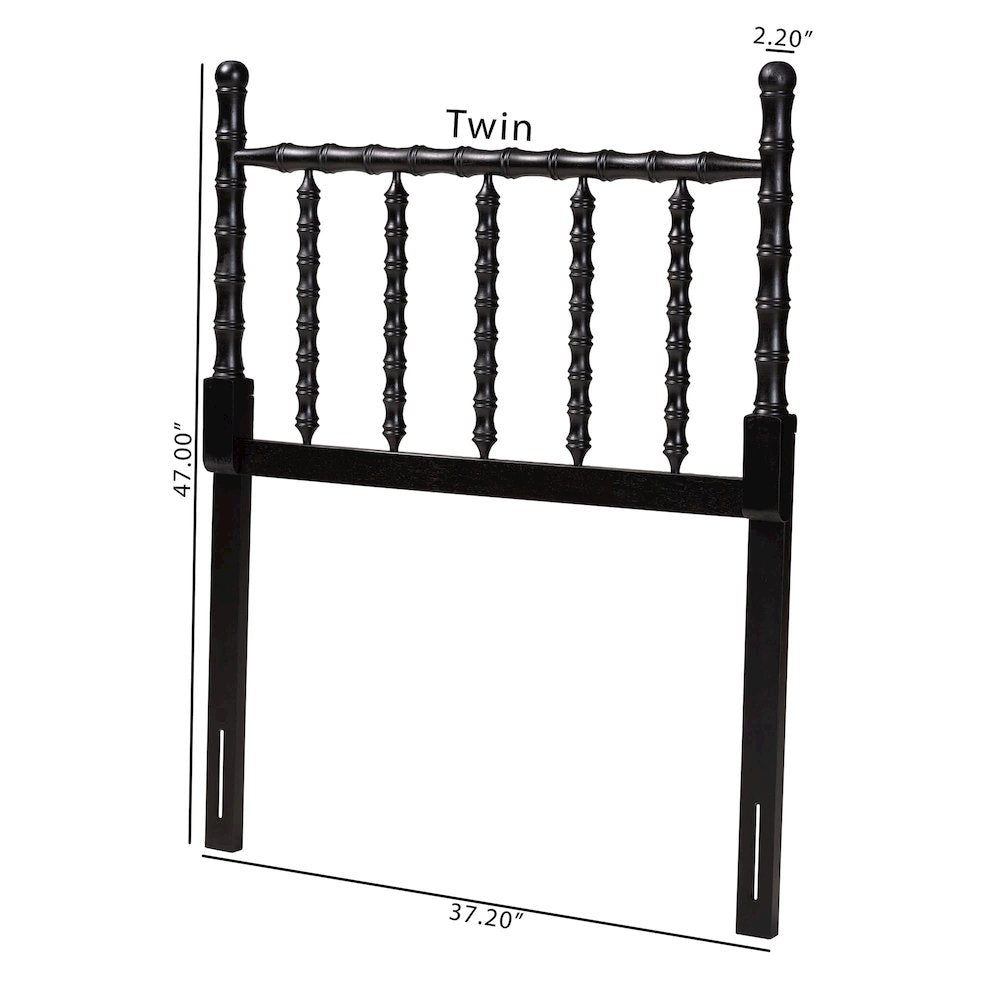 Edaline Bamboo Motif Headboard - Turned Spindle Design, Boho, Twin, Black