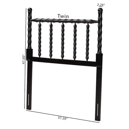 Edaline Bamboo Motif Headboard - Turned Spindle Design, Boho, Twin, Black