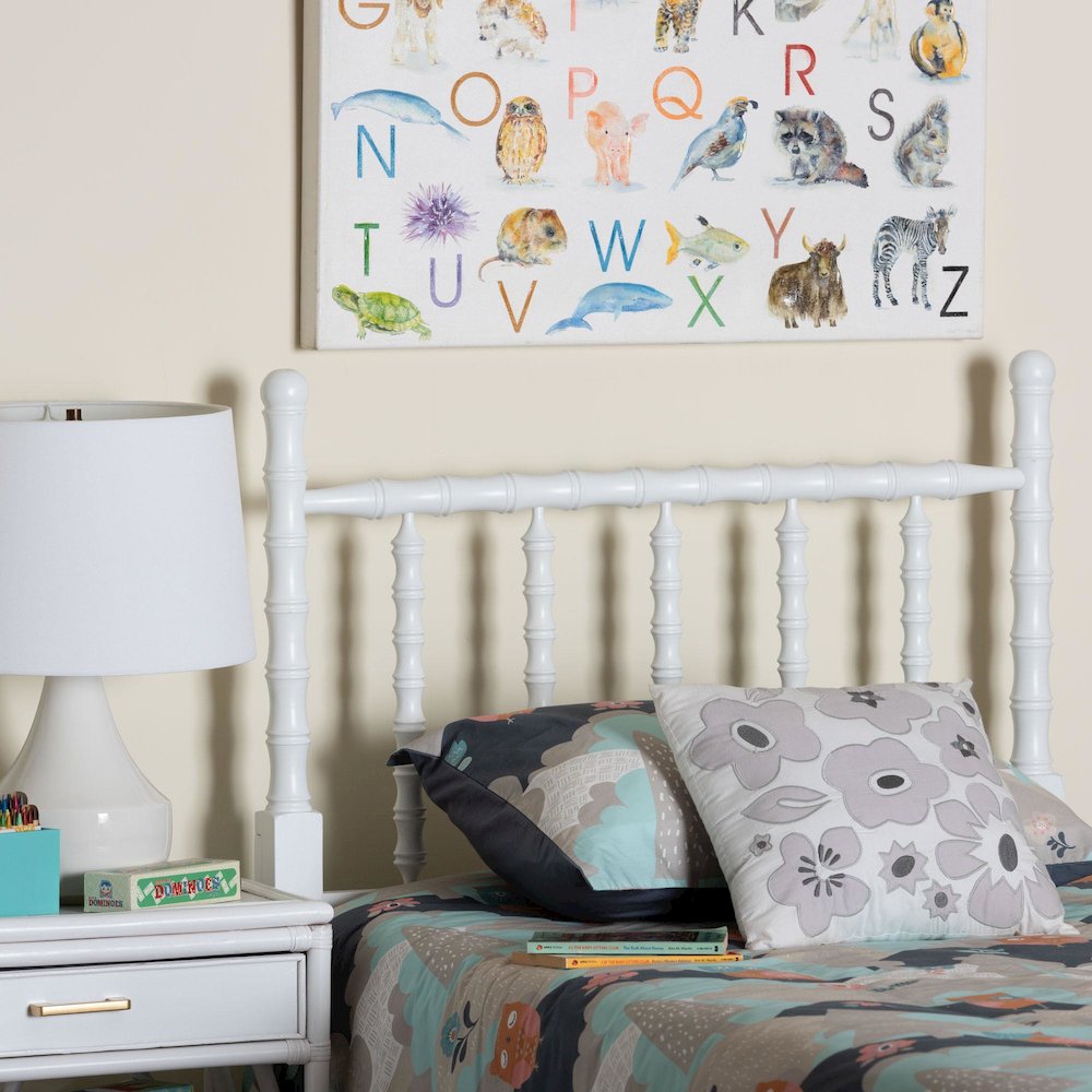 Edaline Bamboo Motif Headboard - Turned Spindle Design, Boho, Twin, White