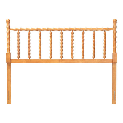 Edaline Bamboo Motif Headboard - Turned Spindle Design, Boho, Full, Oak Brown