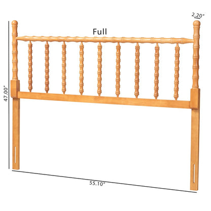 Edaline Bamboo Motif Headboard - Turned Spindle Design, Boho, Full, Oak Brown