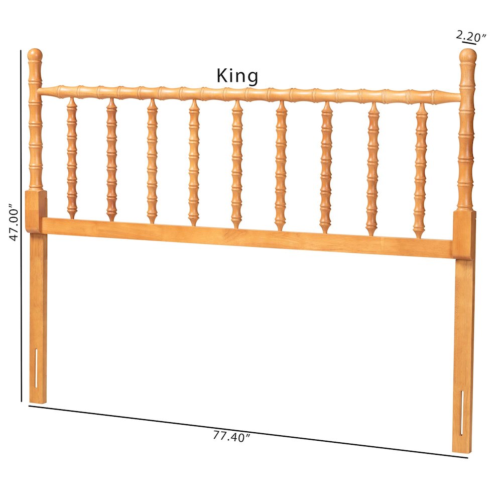 Edaline Bamboo Motif Headboard - Turned Spindle Design, Boho, Full, Oak Brown