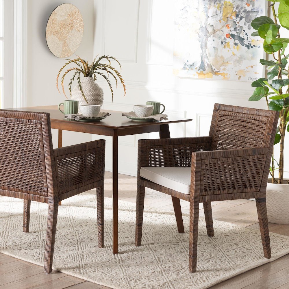 Karis Rattan Dining Chair with Cushion, Antique Coffee