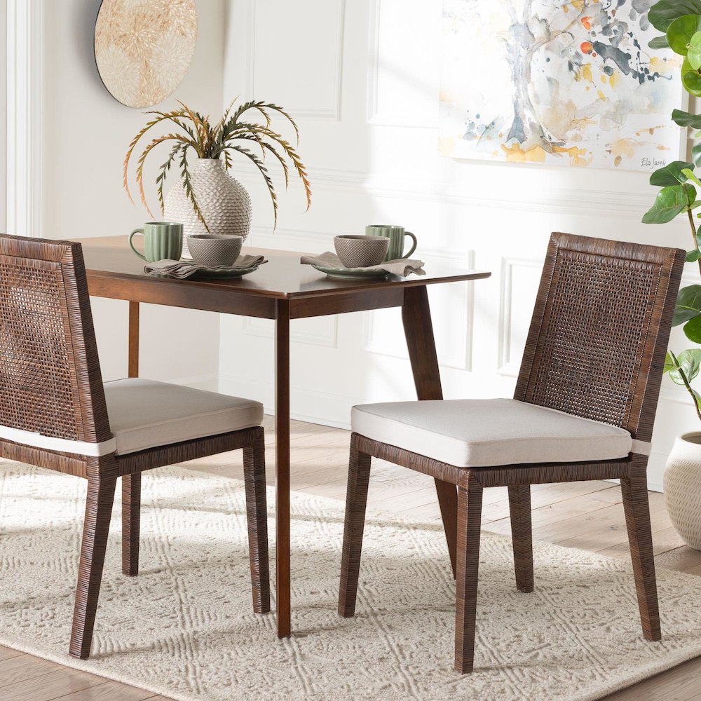 Sofia Rattan Dining Chair with Cushion, Antique Coffee
