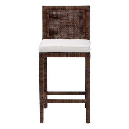 Sofia Rattan Counter Stool with Mahogany Wood Frame, Antique Coffee