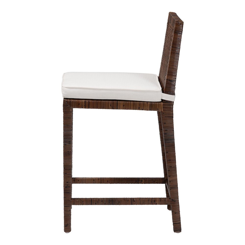 Sofia Rattan Counter Stool with Mahogany Wood Frame, Antique Coffee