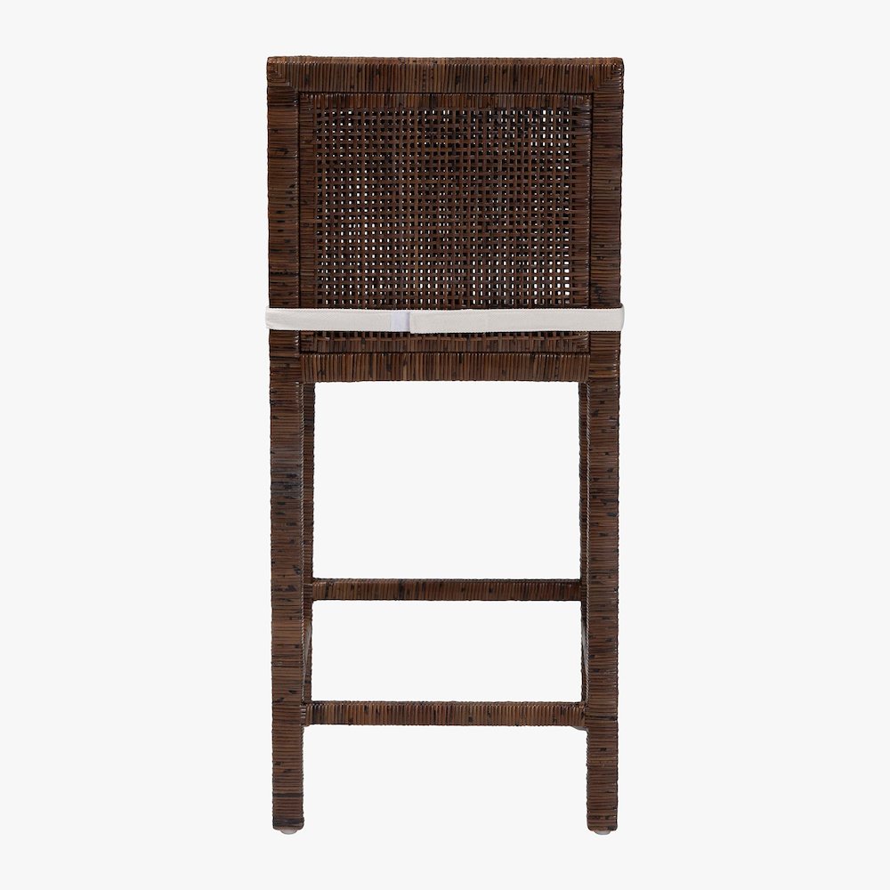 Sofia Rattan Counter Stool with Mahogany Wood Frame, Antique Coffee