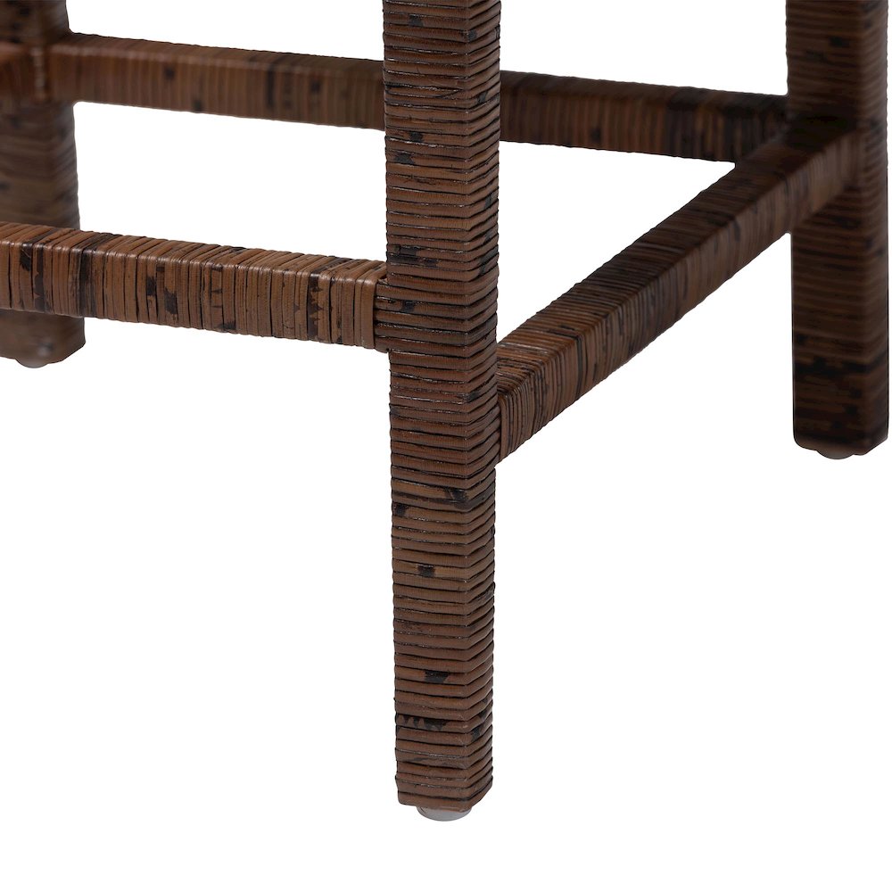 Sofia Rattan Counter Stool with Mahogany Wood Frame, Antique Coffee