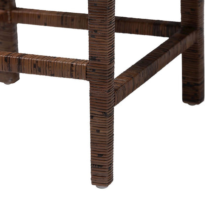 Sofia Rattan Counter Stool with Mahogany Wood Frame, Antique Coffee