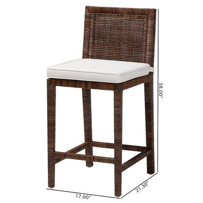 Sofia Rattan Counter Stool with Mahogany Wood Frame, Antique Coffee