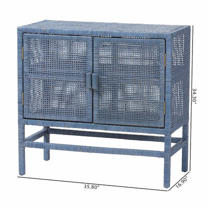 2-Tier Wicker Accent Cabinet with Double Doors and Elevated Base, Navy Blue