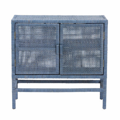 2-Tier Wicker Accent Cabinet with Double Doors and Elevated Base, Navy Blue