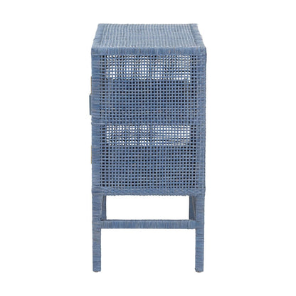 2-Tier Wicker Accent Cabinet with Double Doors and Elevated Base, Navy Blue