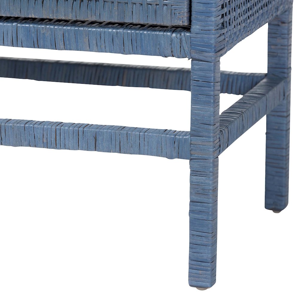 2-Tier Wicker Accent Cabinet with Double Doors and Elevated Base, Navy Blue