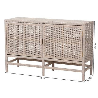 2-Tier Wicker Accent Cabinet with Double Doors and Elevated Base, French Grey