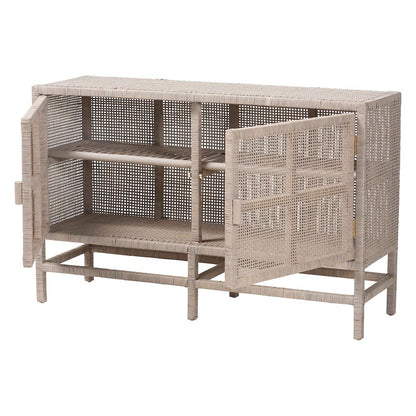 2-Tier Wicker Accent Cabinet with Double Doors and Elevated Base, French Grey