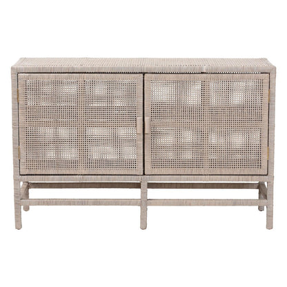 2-Tier Wicker Accent Cabinet with Double Doors and Elevated Base, French Grey