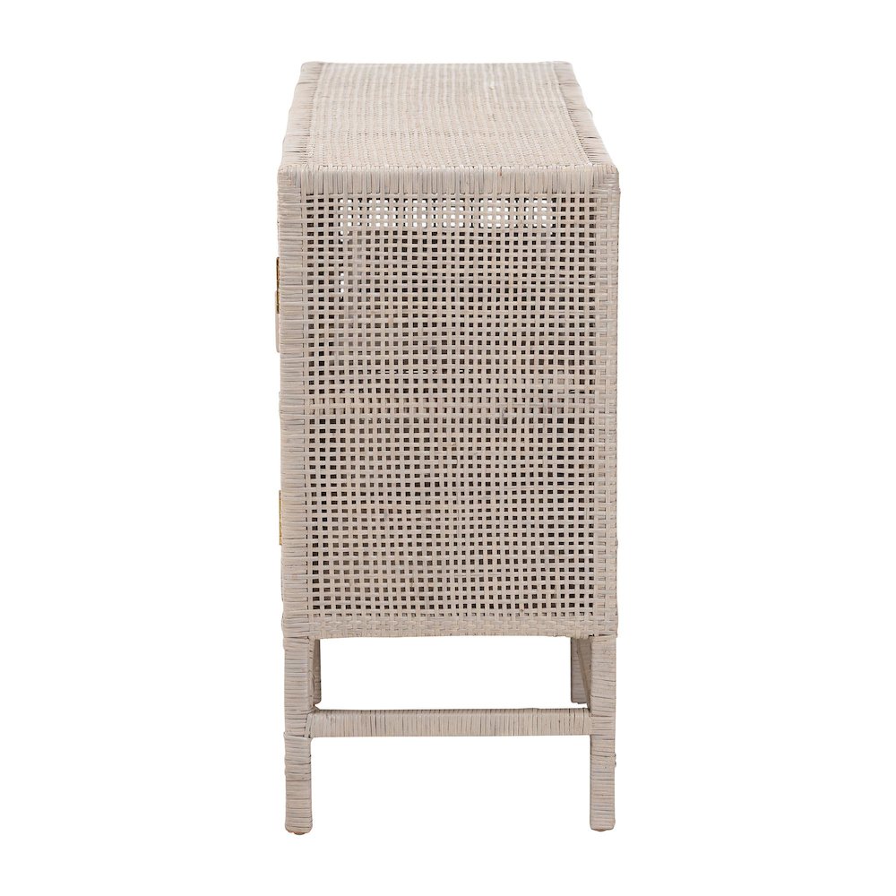 2-Tier Wicker Accent Cabinet with Double Doors and Elevated Base, French Grey