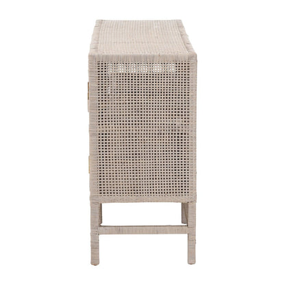 2-Tier Wicker Accent Cabinet with Double Doors and Elevated Base, French Grey