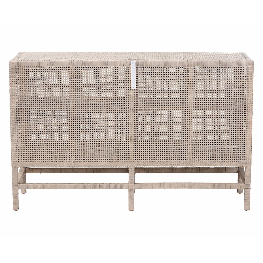 2-Tier Wicker Accent Cabinet with Double Doors and Elevated Base, French Grey