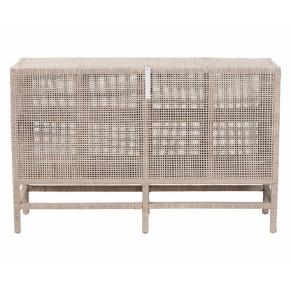 2-Tier Wicker Accent Cabinet with Double Doors and Elevated Base, French Grey