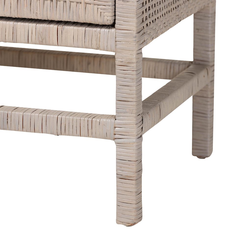 2-Tier Wicker Accent Cabinet with Double Doors and Elevated Base, French Grey