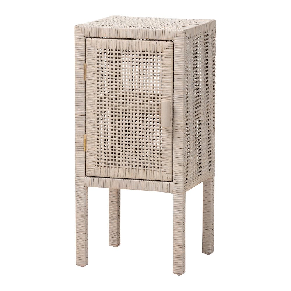 Accent Bedside Table with Interior Shelving and Elevated Base, French Grey