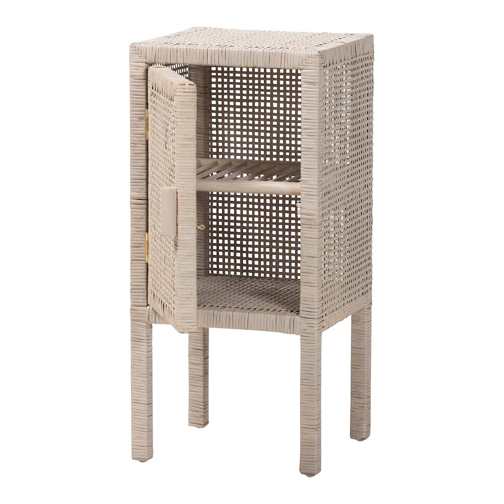 Accent Bedside Table with Interior Shelving and Elevated Base, French Grey