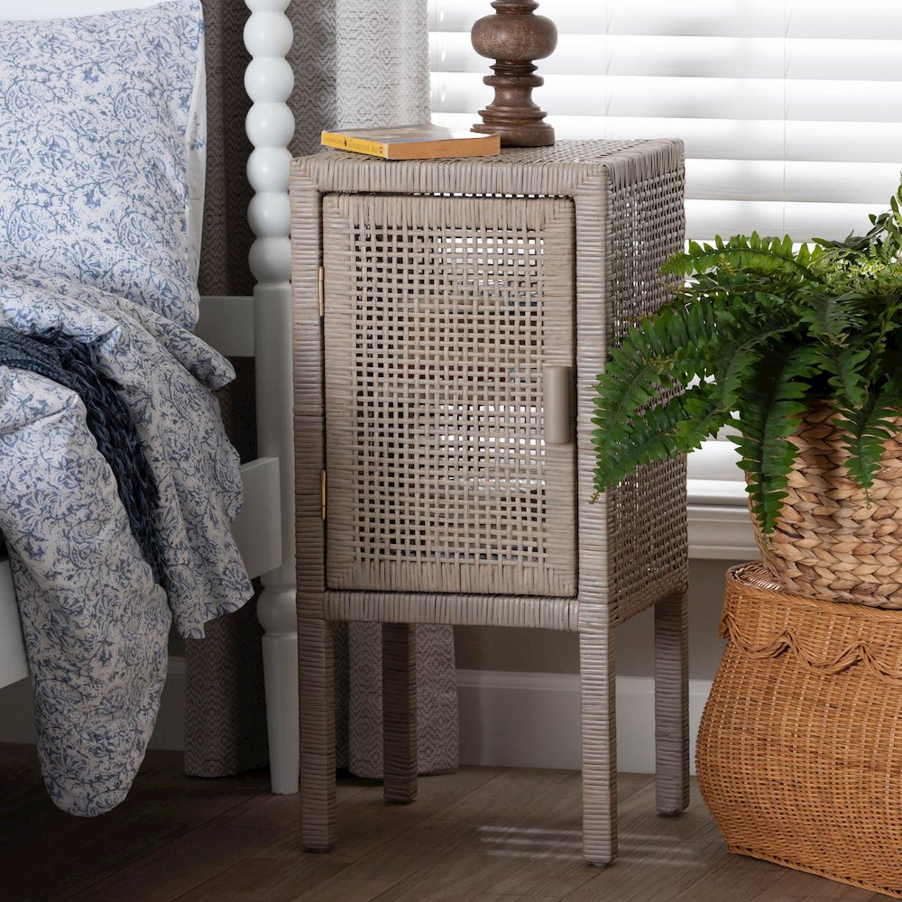 Accent Bedside Table with Interior Shelving and Elevated Base, French Grey