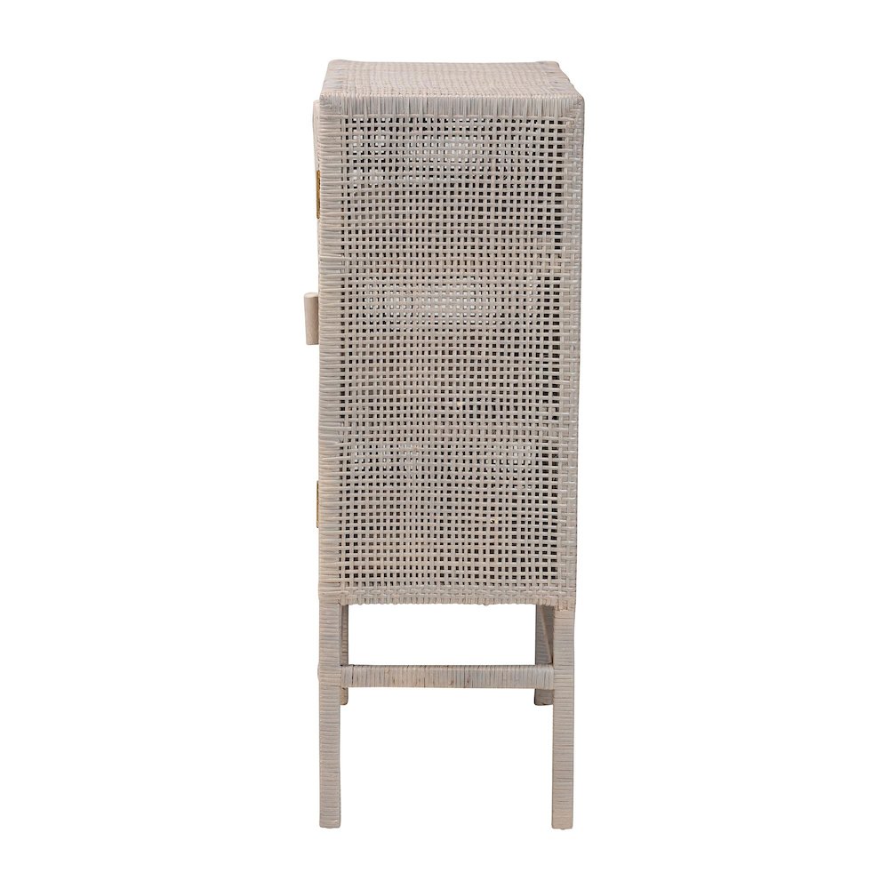 3-Tier Wicker Accent Cabinet, Double Doors and Elevated Base, French Grey