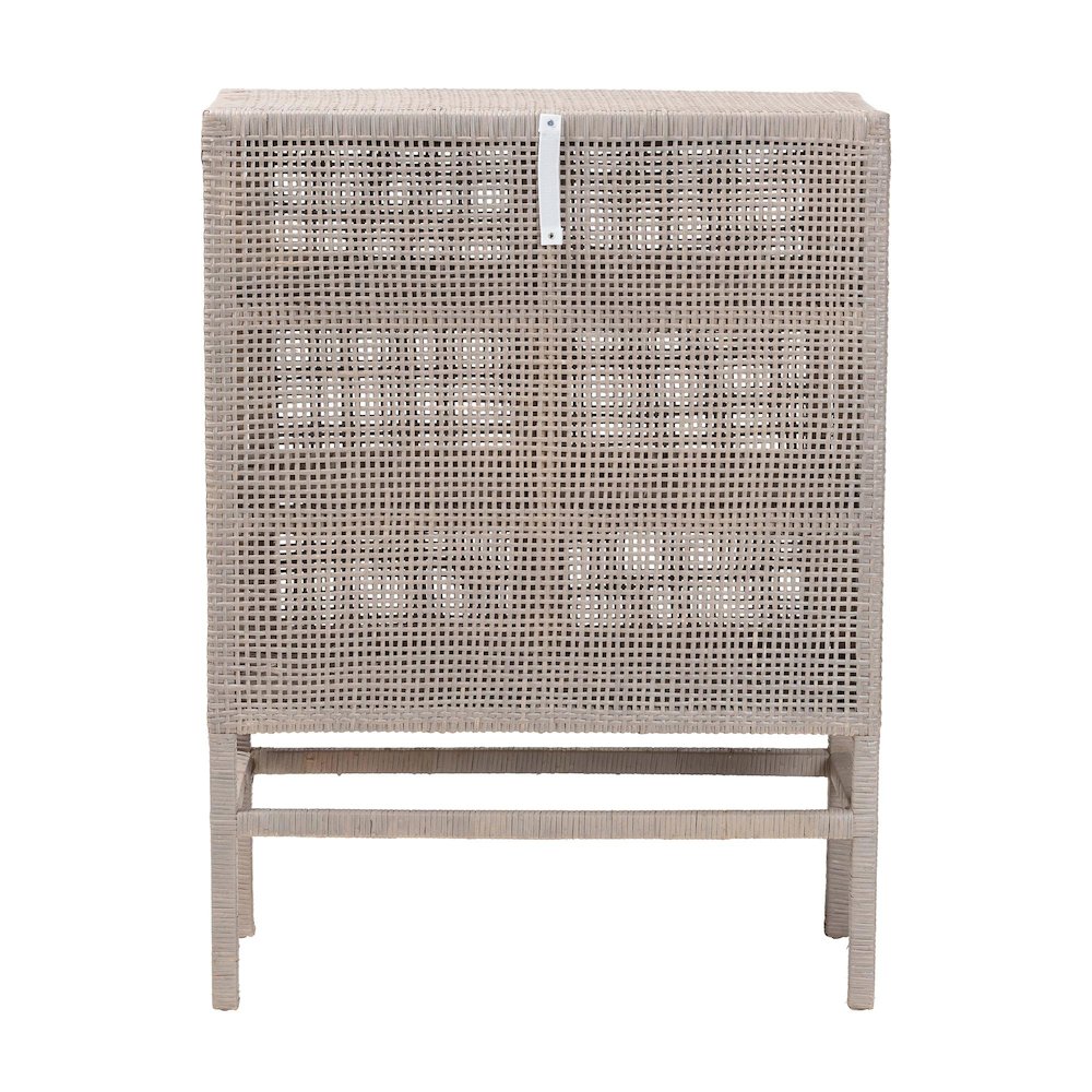 3-Tier Wicker Accent Cabinet, Double Doors and Elevated Base, French Grey