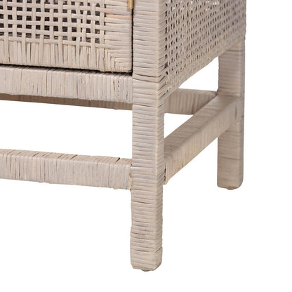 Natural Rattan Storage Cabinet, Interior Shelving and Elevated Base, French Grey