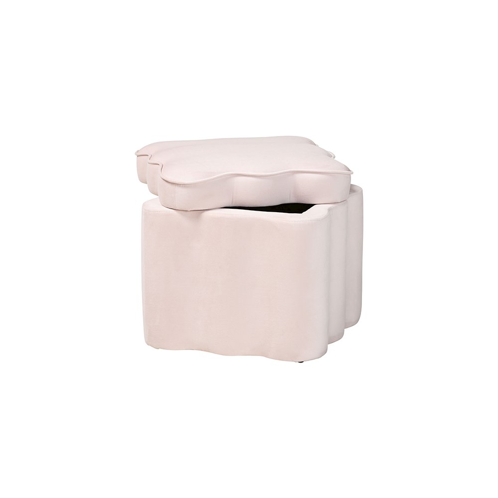 Baxton Studio Paulina Velvet Storage Ottoman, Scalloped, Light Pink