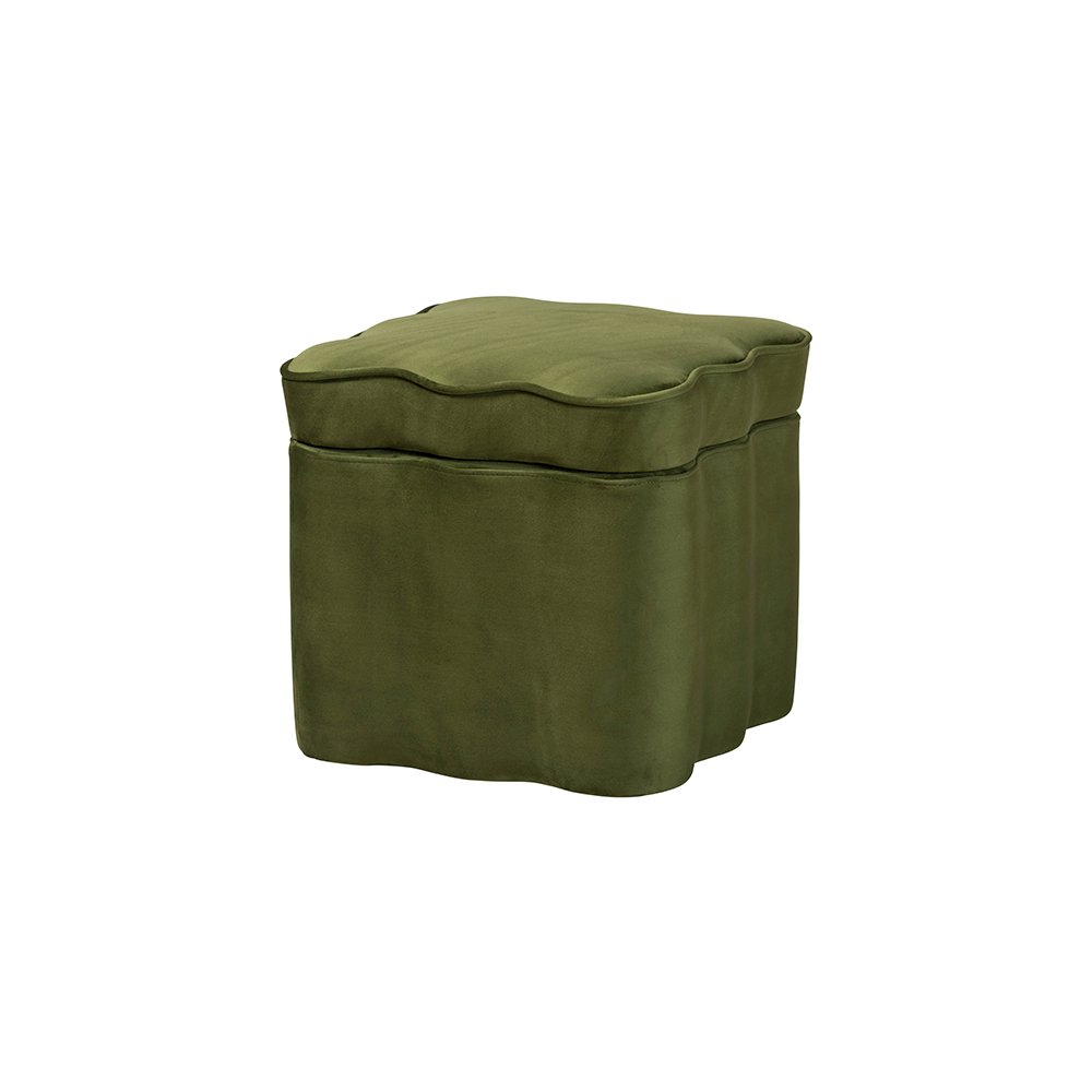 Baxton Studio Paulina Velvet Storage Ottoman, Scalloped, Moss Green