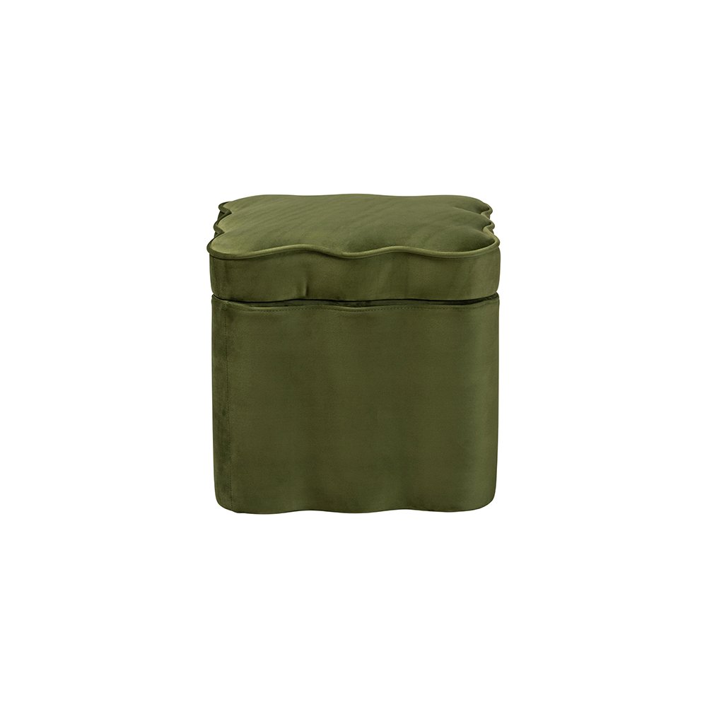 Baxton Studio Paulina Velvet Storage Ottoman, Scalloped, Moss Green