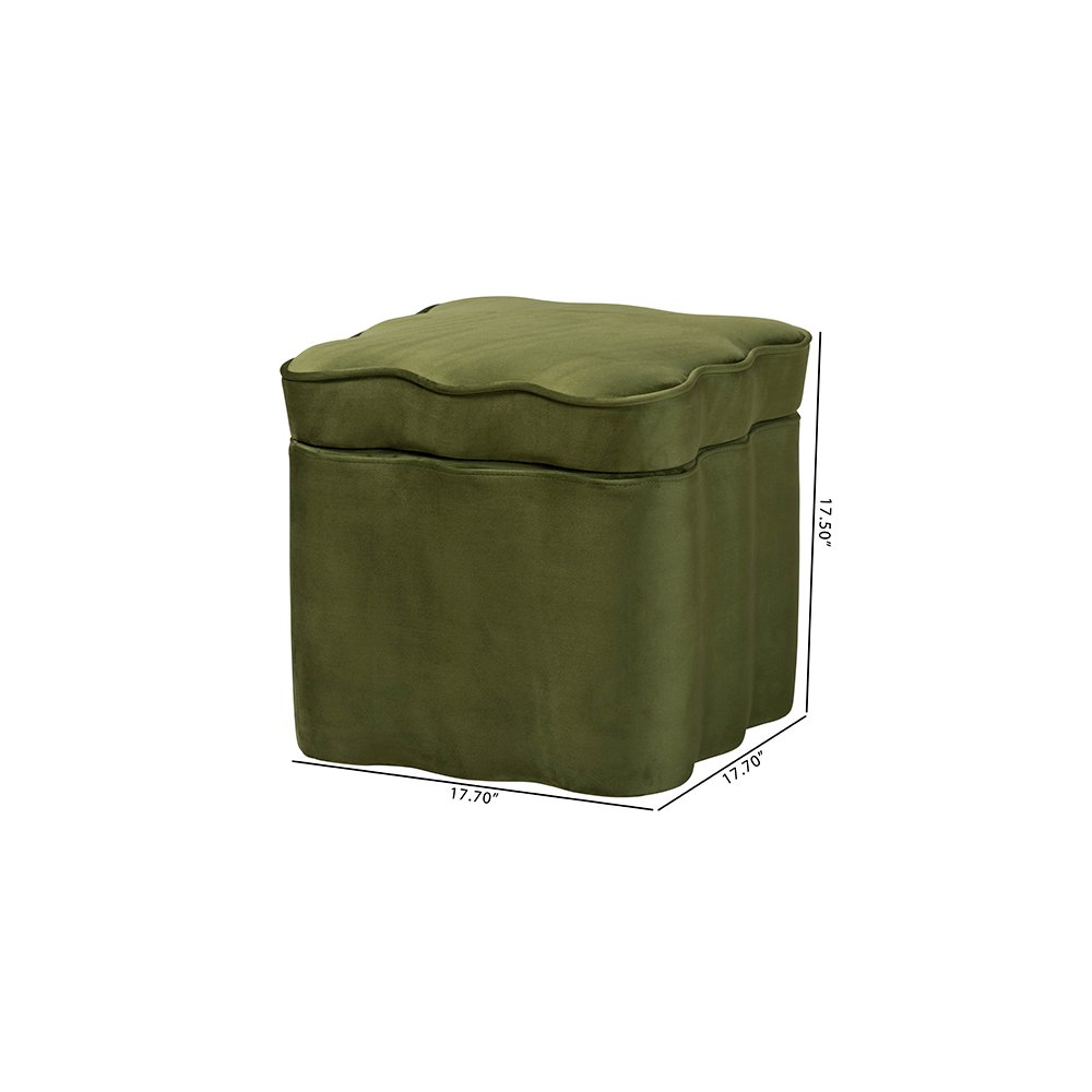 Baxton Studio Paulina Velvet Storage Ottoman, Scalloped, Moss Green