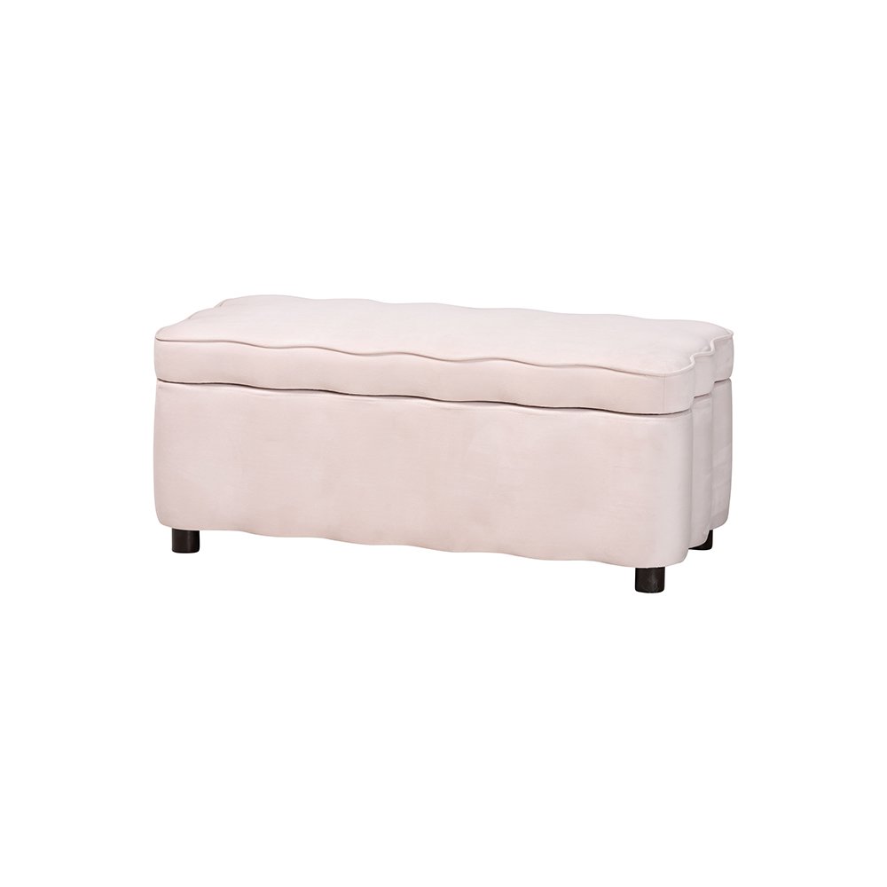 Baxton Studio Paulina Velvet Storage Bench, Scalloped, Light Pink